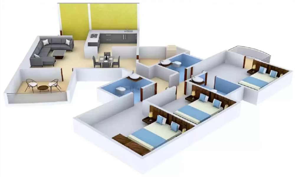 2 BHK+2T 1478/sqft-carpet Sqft Apartment For Sale In Kunal Crimson In Bopodi Floor Plan