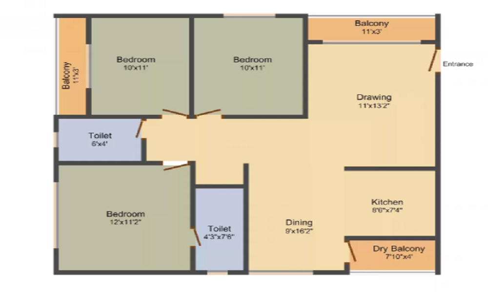2 BHK+2T 1050/sqft-carpet Sqft Apartment For Sale In Hilife Triflora In Varthur Floor Plan