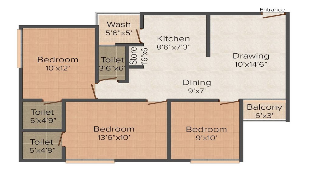 2 BHK+2T 990/sqft-carpet Sqft Apartment For Sale In Ashraya 9 In Ranip Floor Plan