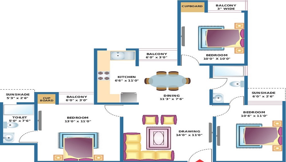 3 BHK+2T 1492/sqft-carpet Sqft Apartment For Sale In Proview Technocity In Sector Chi 5 Floor Plan