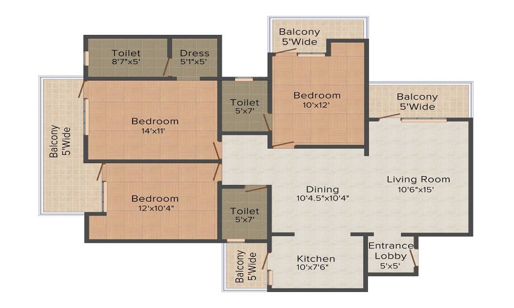 1 BHK+1T 380/sqft-saleable Sqft Apartment For Sale In Earthcon Casa Grande 2 In Sector Chi Floor Plan