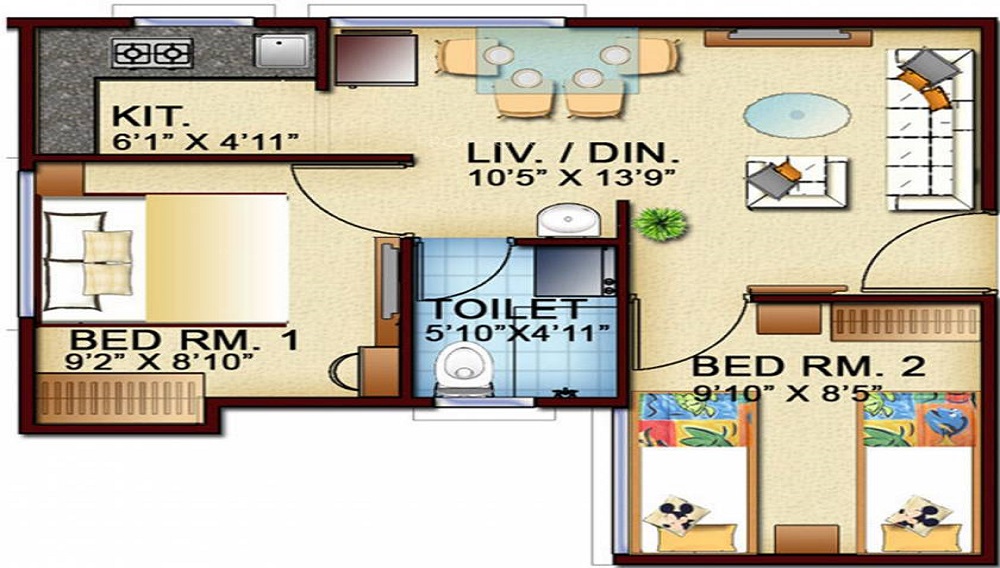 2 BHK+2T 625 /sqft-carpet Sqft Apartment For Sale In Town Garden City In Vedapatti Floor Plan