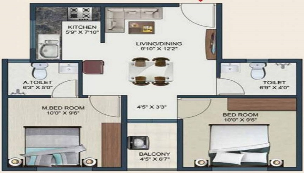 1 BHK+1T 400 /sqft-carpet Sqft Apartment For Sale In Sowparnika Spandan In GN Mills Floor Plan