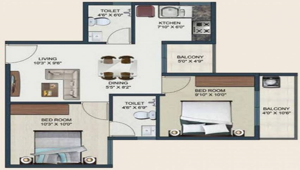 1 BHK+1T 400 /sqft-carpet Sqft Apartment For Sale In Sowparnika Spandan In GN Mills Floor Plan