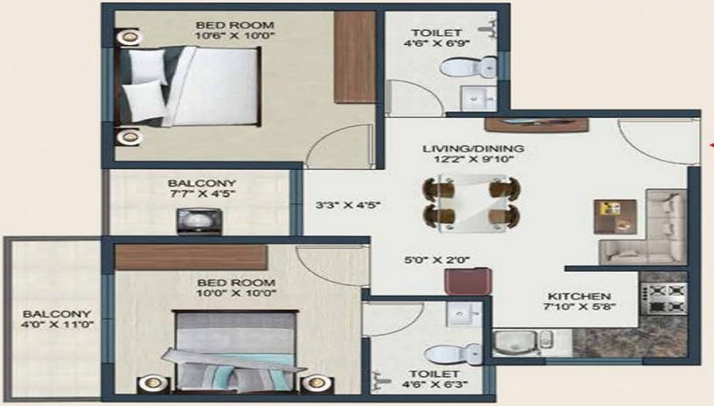 1 BHK+1T 400 /sqft-carpet Sqft Apartment For Sale In Sowparnika Spandan In GN Mills Floor Plan
