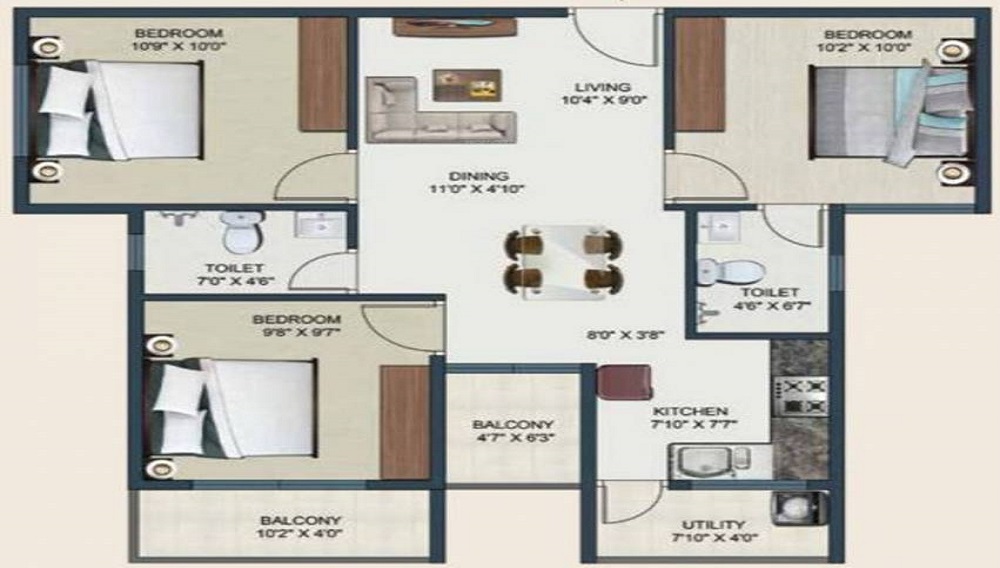 1 BHK+1T 400 /sqft-carpet Sqft Apartment For Sale In Sowparnika Spandan In GN Mills Floor Plan