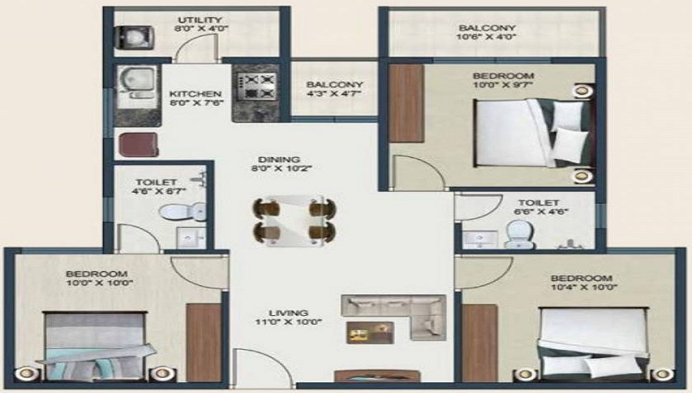 1 BHK+1T 400 /sqft-carpet Sqft Apartment For Sale In Sowparnika Spandan In GN Mills Floor Plan
