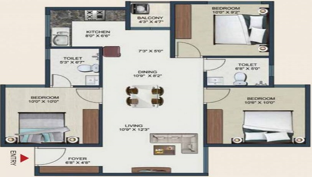 1 BHK+1T 400 /sqft-carpet Sqft Apartment For Sale In Sowparnika Spandan In GN Mills Floor Plan