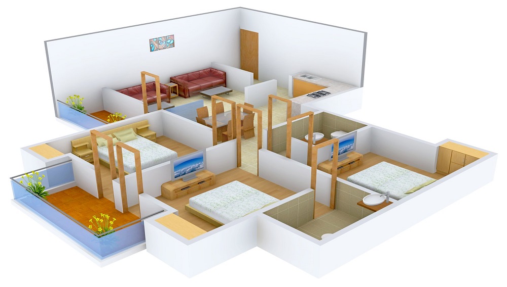 2 BHK+2T 1025/sqft-carpet Sqft Apartment For Sale In SRS Royal Hills In Sector 87 Floor Plan