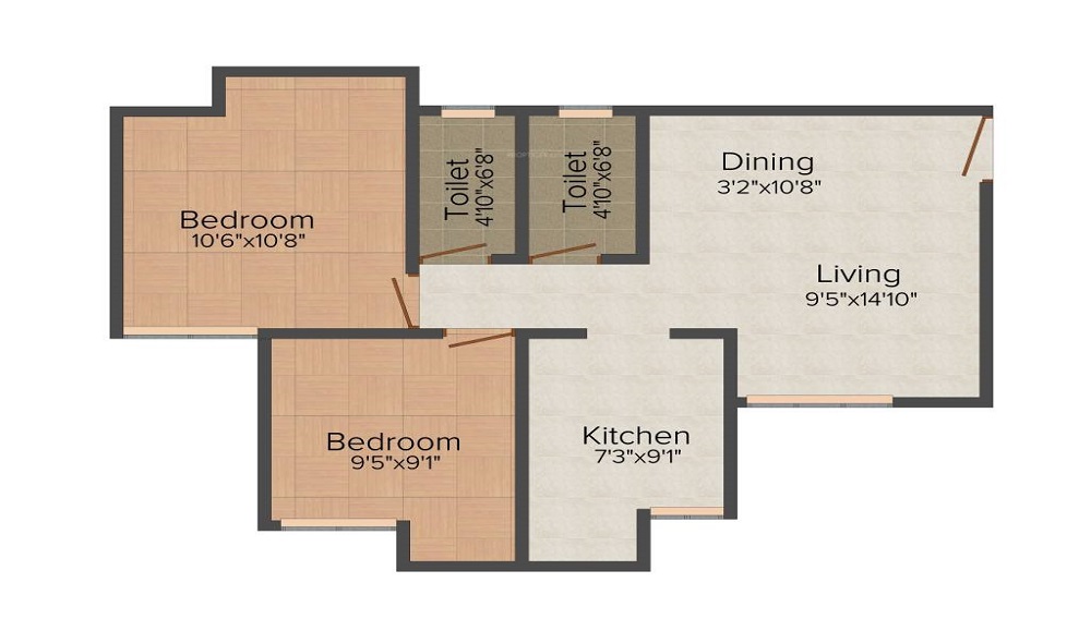 1 BHK+1T 384/sqft-carpet Sqft Apartment For Sale In Haware Citi In Thane West Floor Plan