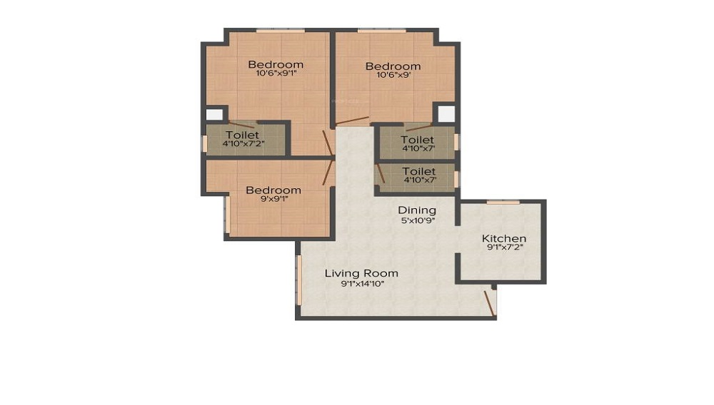 1 BHK+1T 384/sqft-carpet Sqft Apartment For Sale In Haware Citi In Thane West Floor Plan