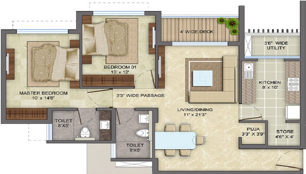 1 BHK+2T 864/sqft-carpet Sqft Apartment For Sale In Lodha Eternis In Andheri East Floor Plan