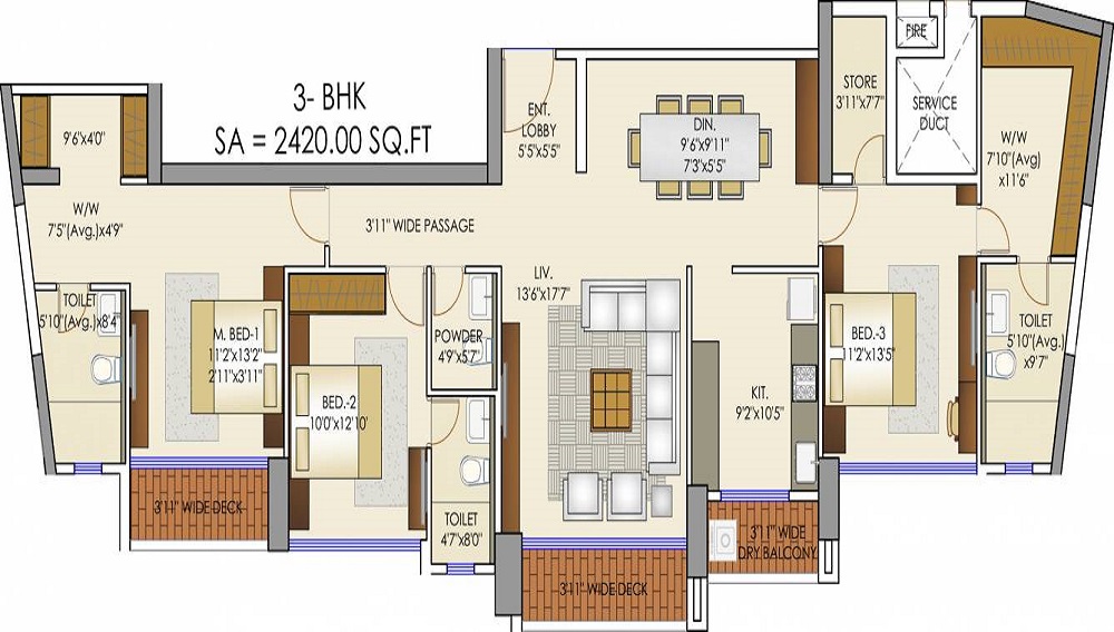 2 BHK+2T 1625/sqft-carpet Sqft Apartment For Sale In Runwal Elegante In Andheri West Floor Plan