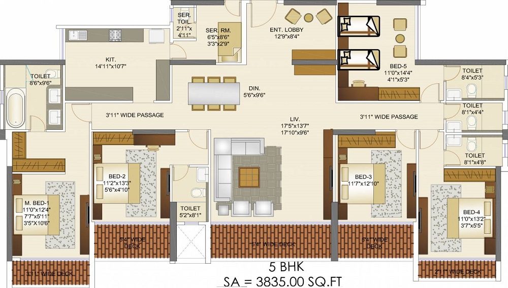 2 BHK+2T 1625/sqft-carpet Sqft Apartment For Sale In Runwal Elegante In Andheri West Floor Plan
