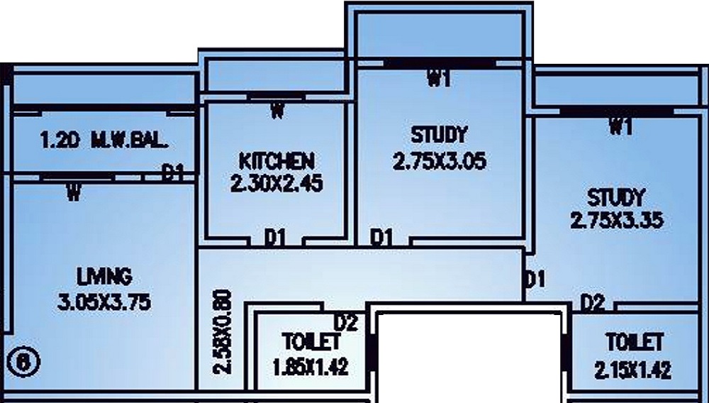 2 BHK+2T 490/sqft-carpet Sqft Apartment For Sale In Vinay Unique Gardens In Virar Floor Plan