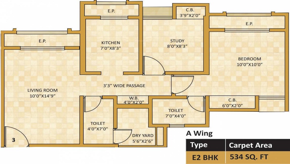 1 BHK+1T 678/sqft-carpet Sqft Apartment For Sale In Madhav Palacia In Thane West Floor Plan