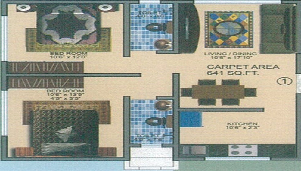 1 BHK+2T 451/sqft-carpet Sqft Apartment For Sale In Global Residency In Goregaon East Floor Plan