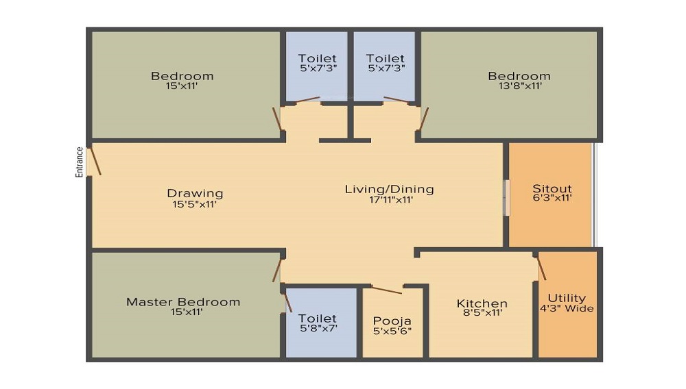 2 BHK+2T 1245/sqft-carpet Sqft Apartment For Sale In My Home Jewel In Chandanagar Floor Plan