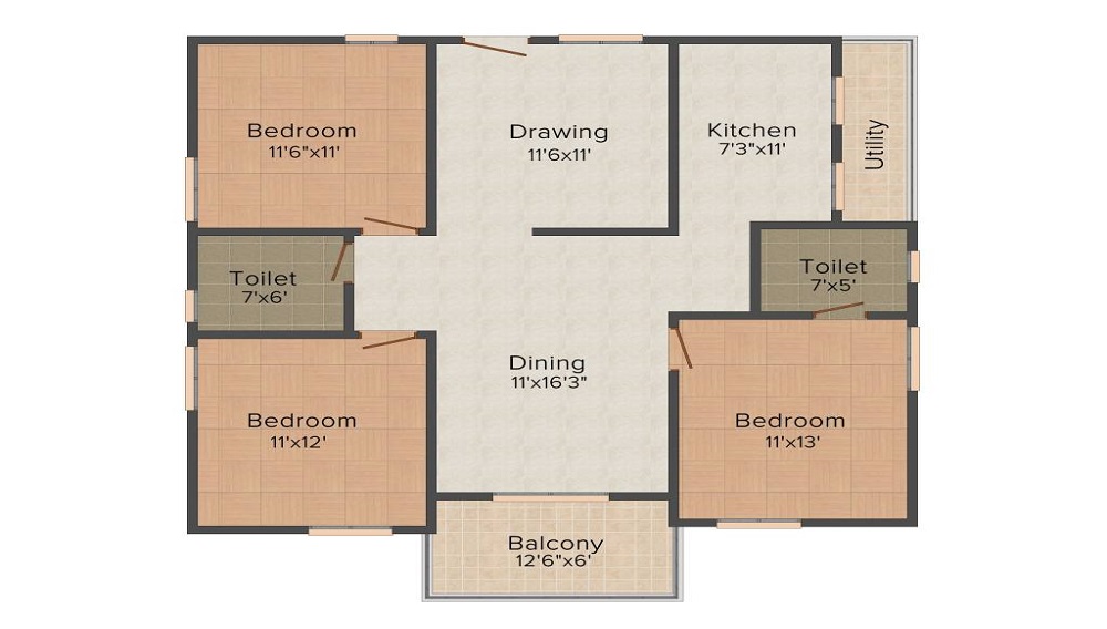 2 BHK+2T 1135/sqft-carpet Sqft Apartment For Sale In Bhavya Tulasi Vanam In Kukatpally Floor Plan