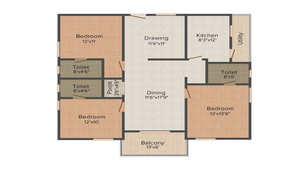 2 BHK+2T 1135/sqft-carpet Sqft Apartment For Sale In Bhavya Tulasi Vanam In Kukatpally Floor Plan