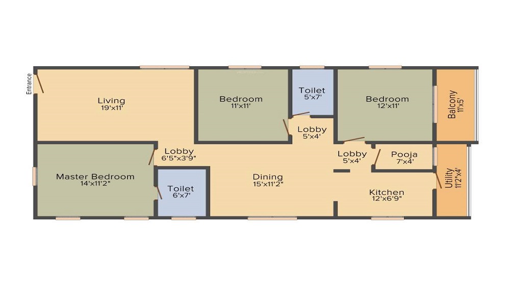 2 BHK+2T 1220 /sqft-carpet Sqft Apartment For Sale In Lahari Harivillu In Manikonda Floor Plan