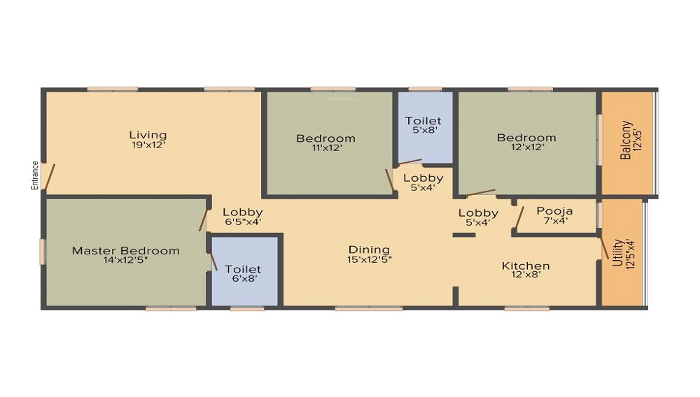 2 BHK+2T 1220 /sqft-carpet Sqft Apartment For Sale In Lahari Harivillu In Manikonda Floor Plan