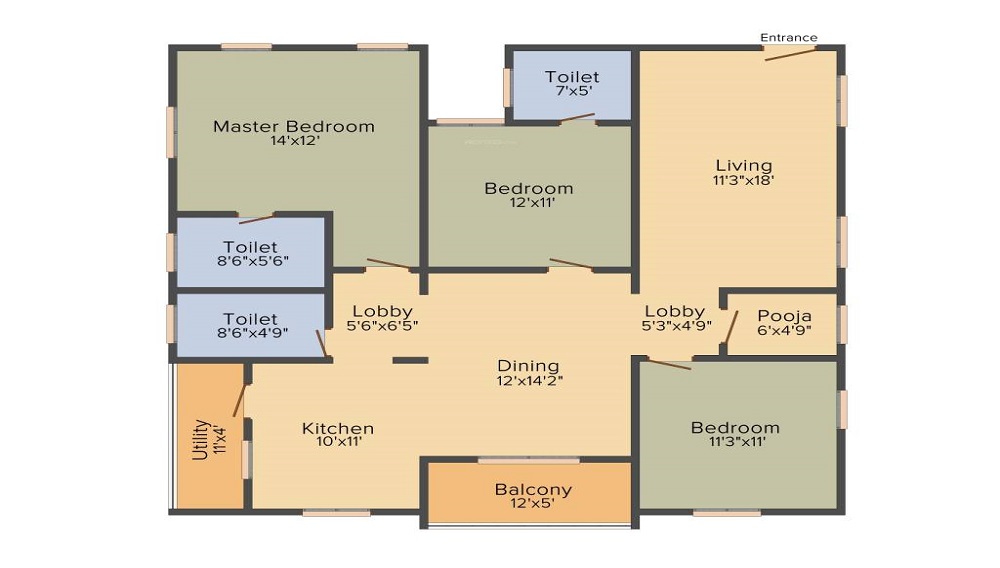 2 BHK+2T 1220 /sqft-carpet Sqft Apartment For Sale In Lahari Harivillu In Manikonda Floor Plan