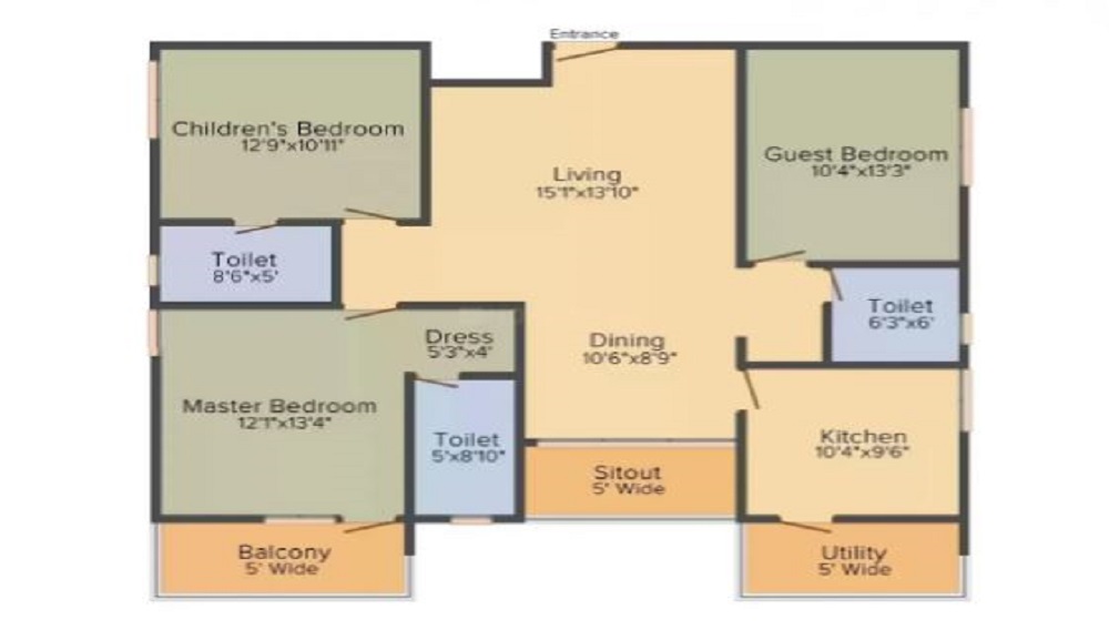 3 BHK+3T 1297 /sqft-carpet Sqft Apartment For Sale In Manjeera Majestic Homes In Kukatpally Floor Plan