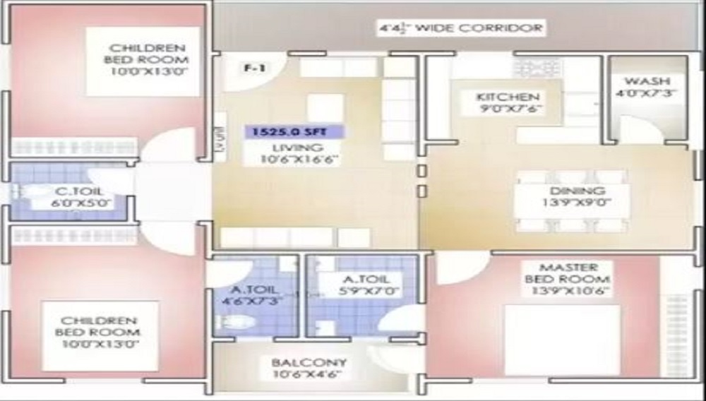 2 BHK+2T 1105/sqft-carpet Sqft Apartment For Sale In Concrete OU Colony In Shaikpet Floor Plan
