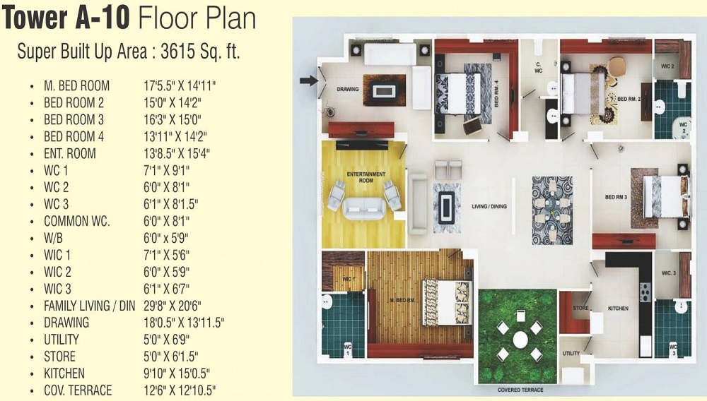 4 BHK+4T 4288/sqft-carpet Sqft Apartment For Sale In Dream Valencia In Banjara Hills Floor Plan