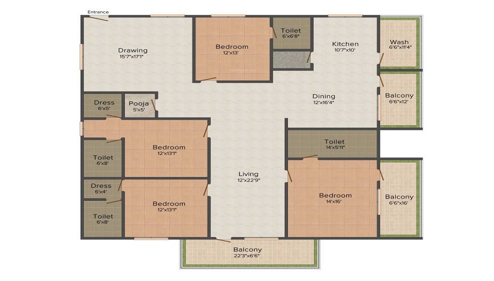 3 BHK+3T 2331 /sqft-carpet Sqft Apartment For Sale In Western Sankheshwara Heights In Adajan Floor Plan
