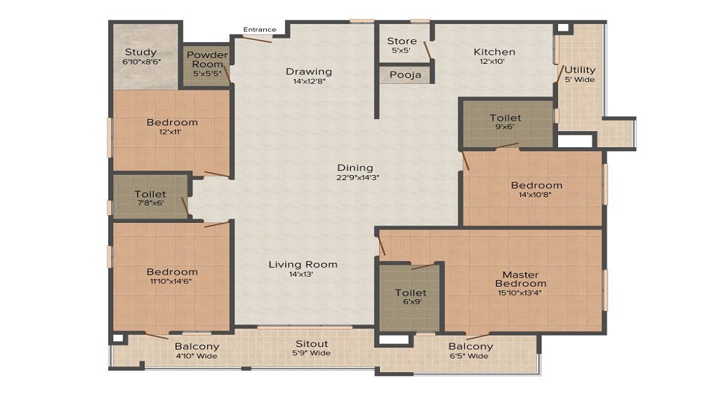 3 BHK+3T 2331 /sqft-carpet Sqft Apartment For Sale In Western Sankheshwara Heights In Adajan Floor Plan