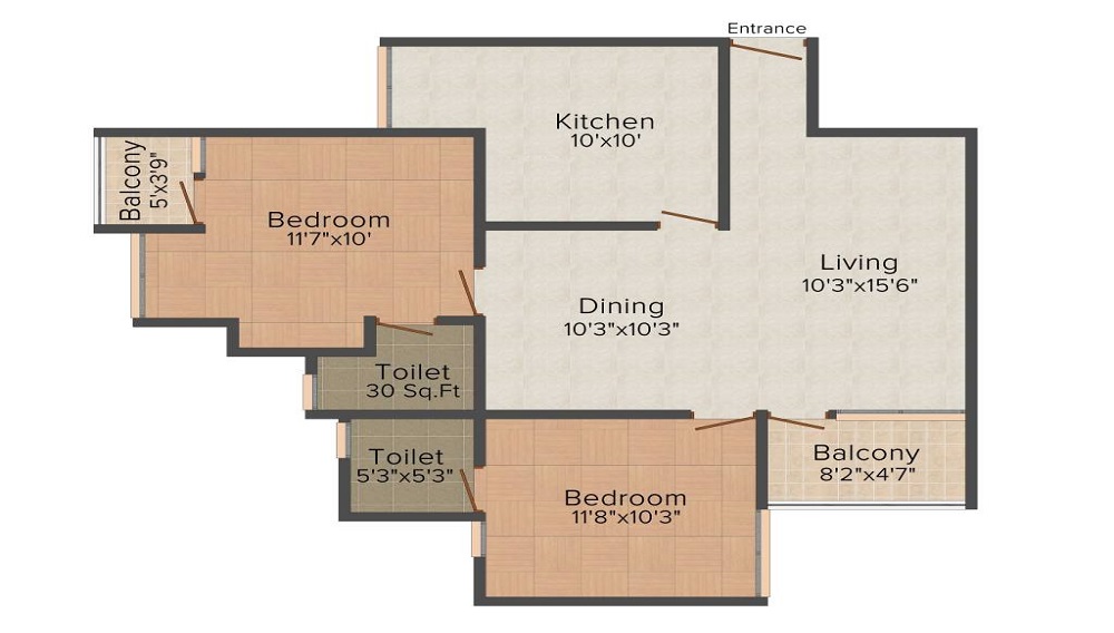 1 BHK+2T 662/sqft-carpet Sqft Apartment For Sale In Kent Mahal In Kakkanad Floor Plan
