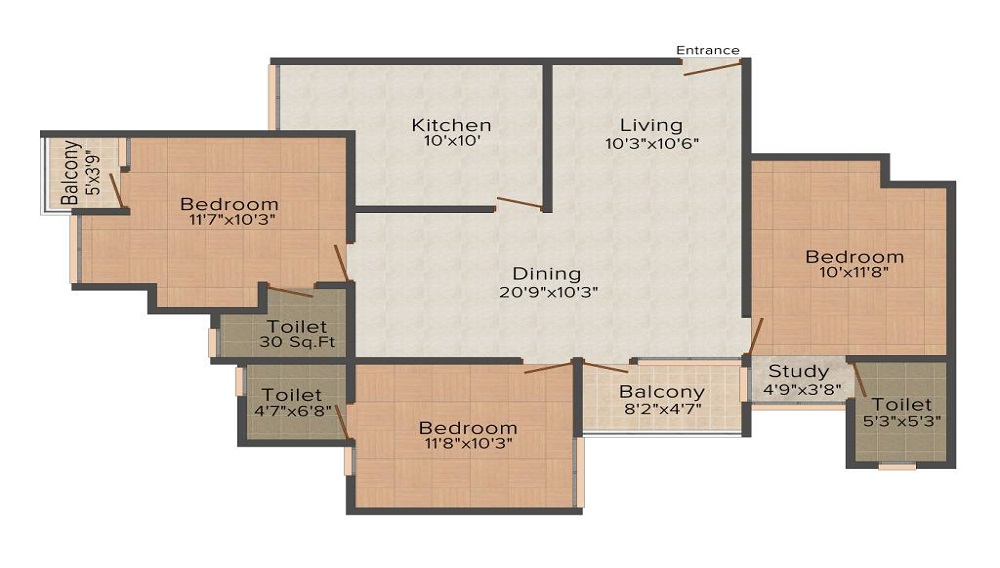1 BHK+2T 662/sqft-carpet Sqft Apartment For Sale In Kent Mahal In Kakkanad Floor Plan