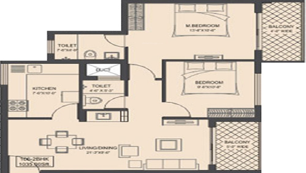 1 BHK+1T 450/sqft-carpet Sqft Apartment For Sale In Shakthi Sun City In Kottara Floor Plan
