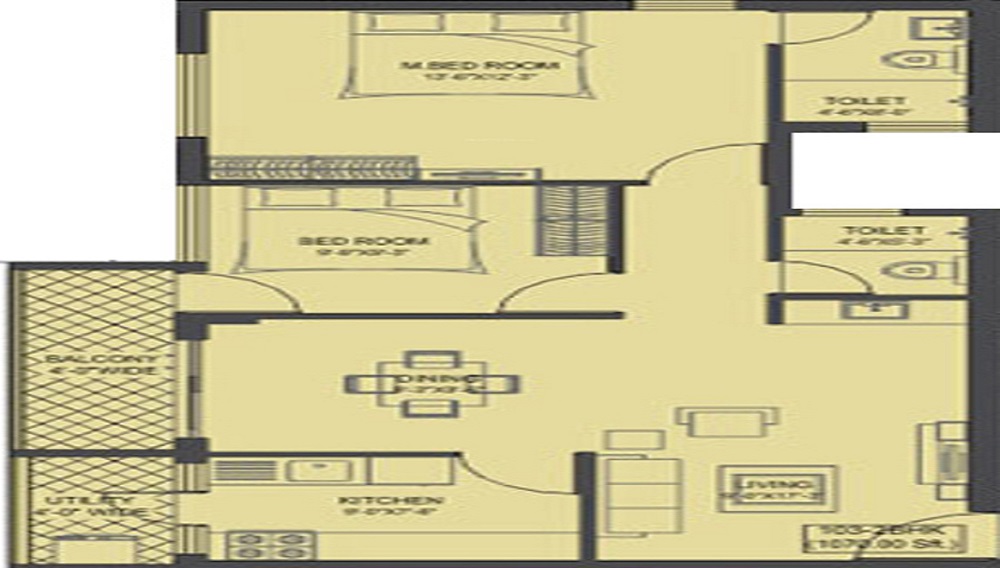 1 BHK+1T 450/sqft-carpet Sqft Apartment For Sale In Shakthi Sun City In Kottara Floor Plan