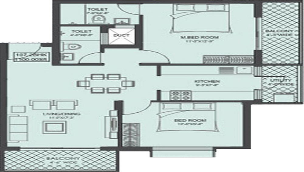 1 BHK+1T 450/sqft-carpet Sqft Apartment For Sale In Shakthi Sun City In Kottara Floor Plan