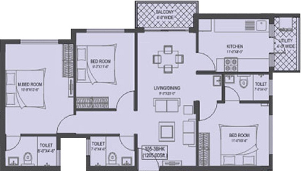 1 BHK+1T 450/sqft-carpet Sqft Apartment For Sale In Shakthi Sun City In Kottara Floor Plan