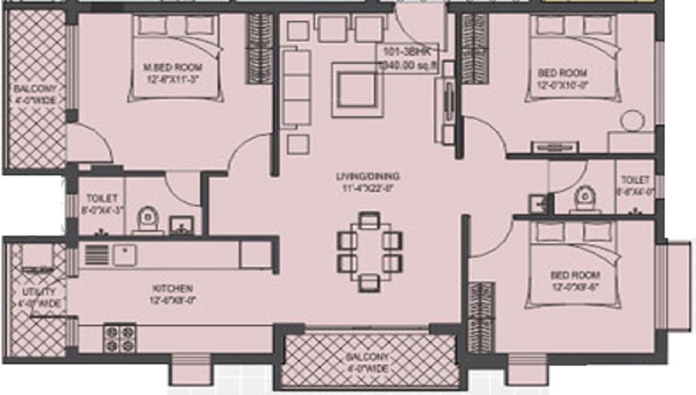 1 BHK+1T 450/sqft-carpet Sqft Apartment For Sale In Shakthi Sun City In Kottara Floor Plan
