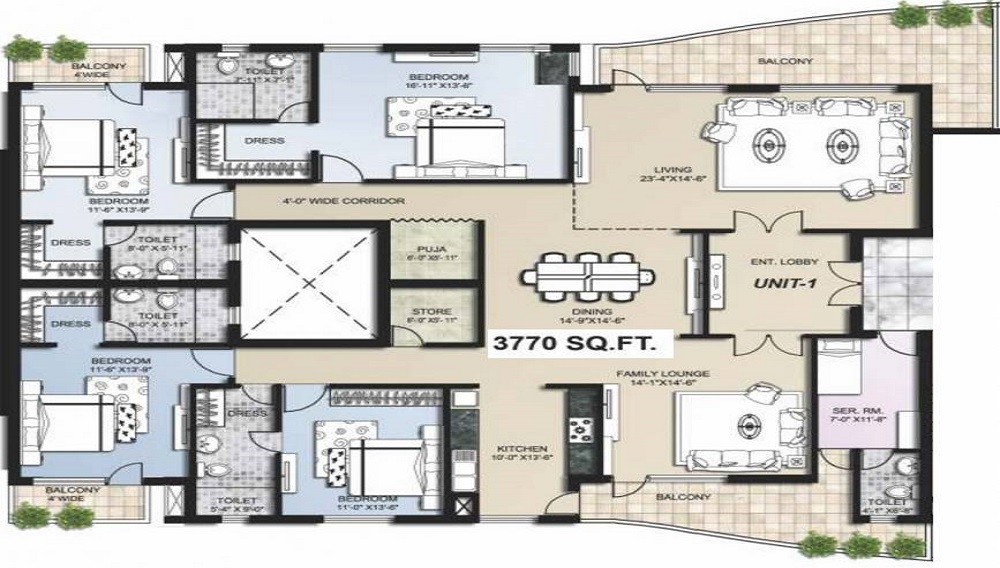 2 BHK+2T 1530/sqft-carpet Sqft Apartment For Sale In Omaxe The Lake In Mullanpur Floor Plan