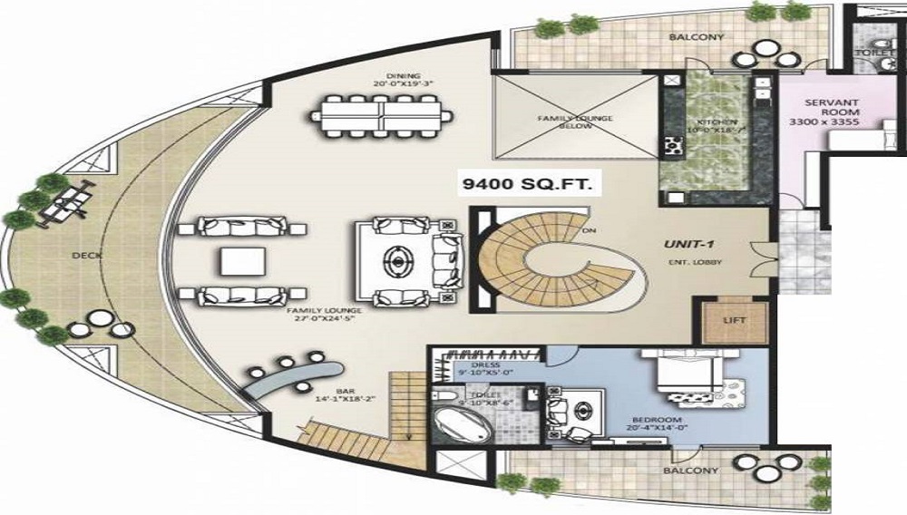 2 BHK+2T 1530/sqft-carpet Sqft Apartment For Sale In Omaxe The Lake In Mullanpur Floor Plan