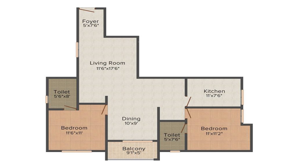 1 BHK+1T 	 647/sqft-carpet Sqft Apartment For Sale In SFS Cyber Palms Ivory In Kulathoor Floor Plan