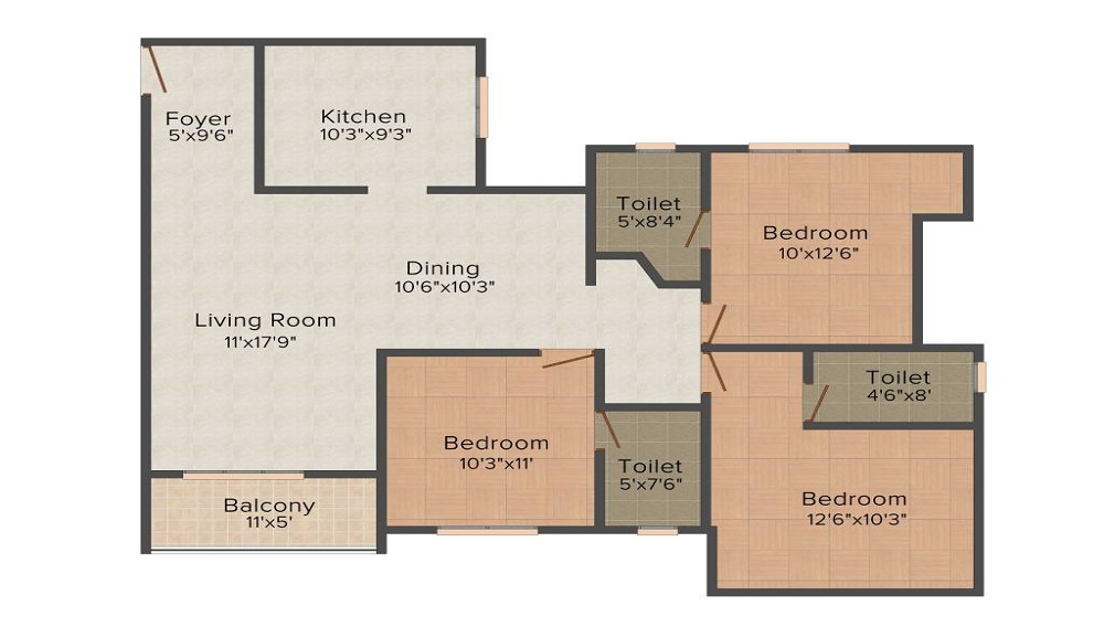 1 BHK+1T 	 647/sqft-carpet Sqft Apartment For Sale In SFS Cyber Palms Ivory In Kulathoor Floor Plan