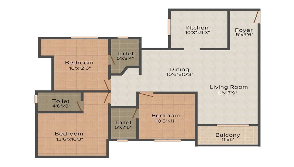 1 BHK+1T 	 647/sqft-carpet Sqft Apartment For Sale In SFS Cyber Palms Ivory In Kulathoor Floor Plan