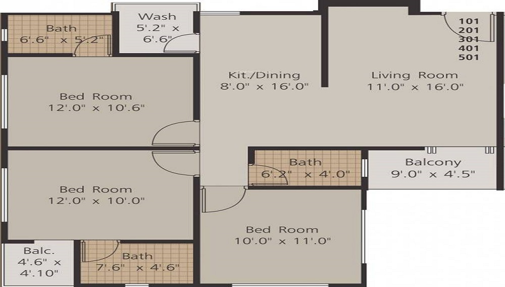 2 BHK+2T 1000/sqft-carpet Sqft Apartment For Sale In Earth Artica In Vasna Road Floor Plan