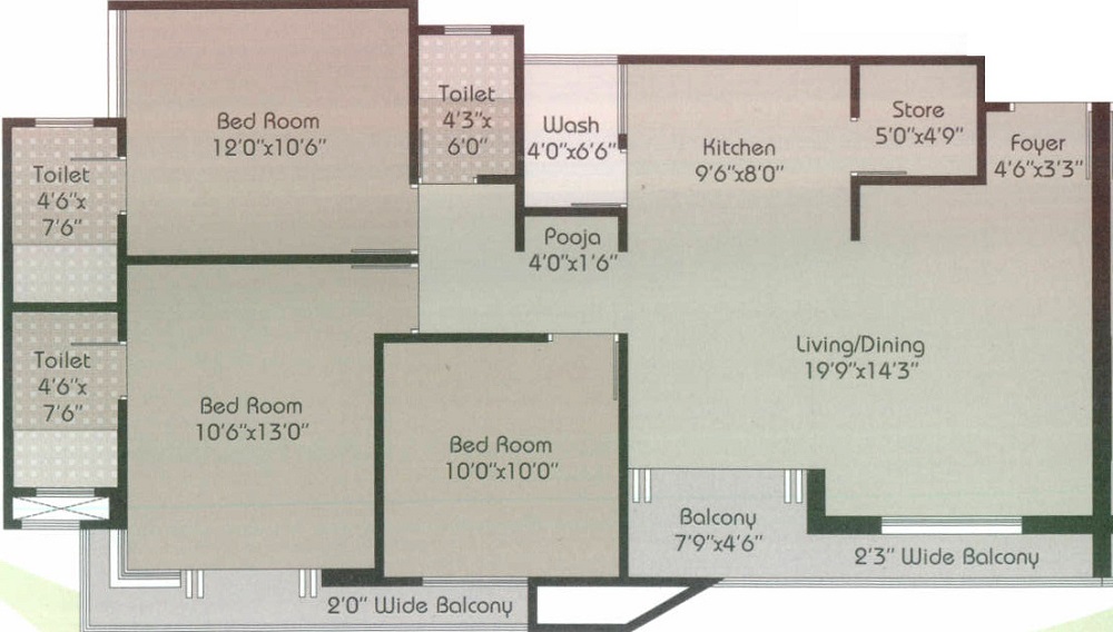 2 BHK+2T 	 1350/sqft-carpet Sqft Apartment For Sale In Riddhi Vraj Bhoomi In Bhayli Floor Plan