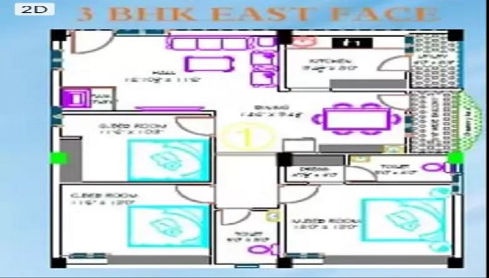 2 BHK+2T 885/sqft-carpet Sqft Apartment For Sale In STBL Gopa Nanda In Poranki Floor Plan