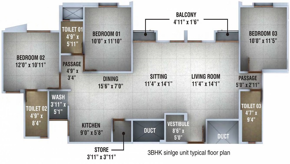 2 BHK+2T 1184/sqft-carpet Sqft Apartment For Sale In Pratham Paradise In Tarsali Floor Plan