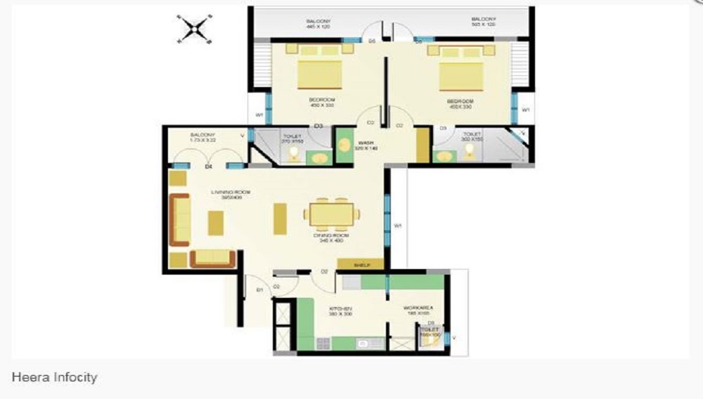3 BHK+3T 1917/sqft-carpet Sqft Apartment For Sale In Heera Infocity In Sreekariyam Floor Plan