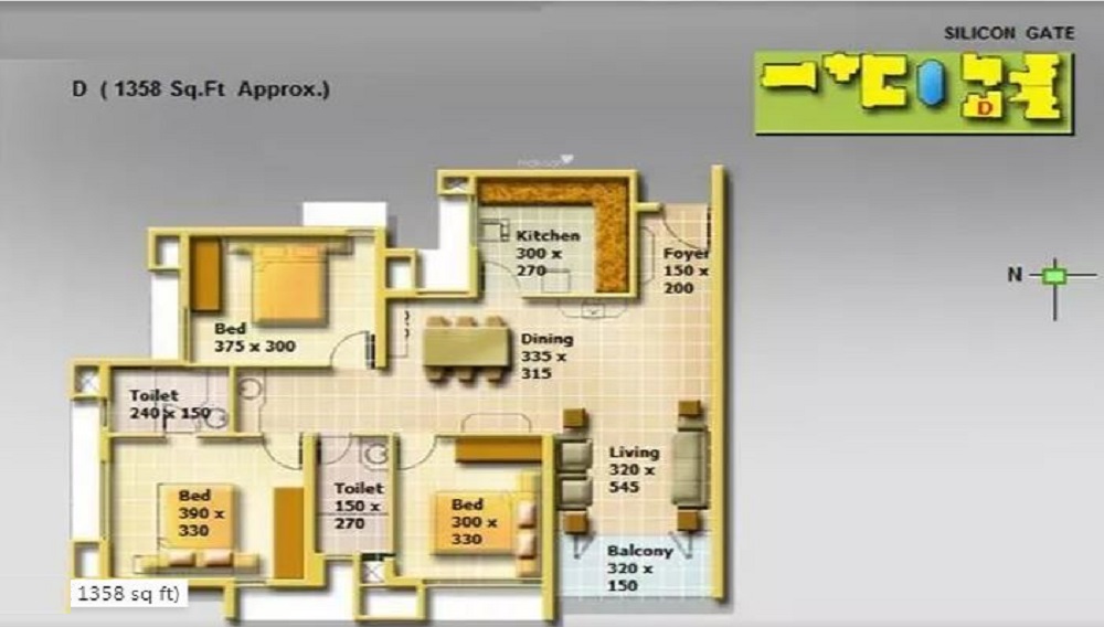 3 BHK+3T 2065 /sqft-carpet Sqft Apartment For Sale In SFS Silicon Park In Kakkanad Floor Plan